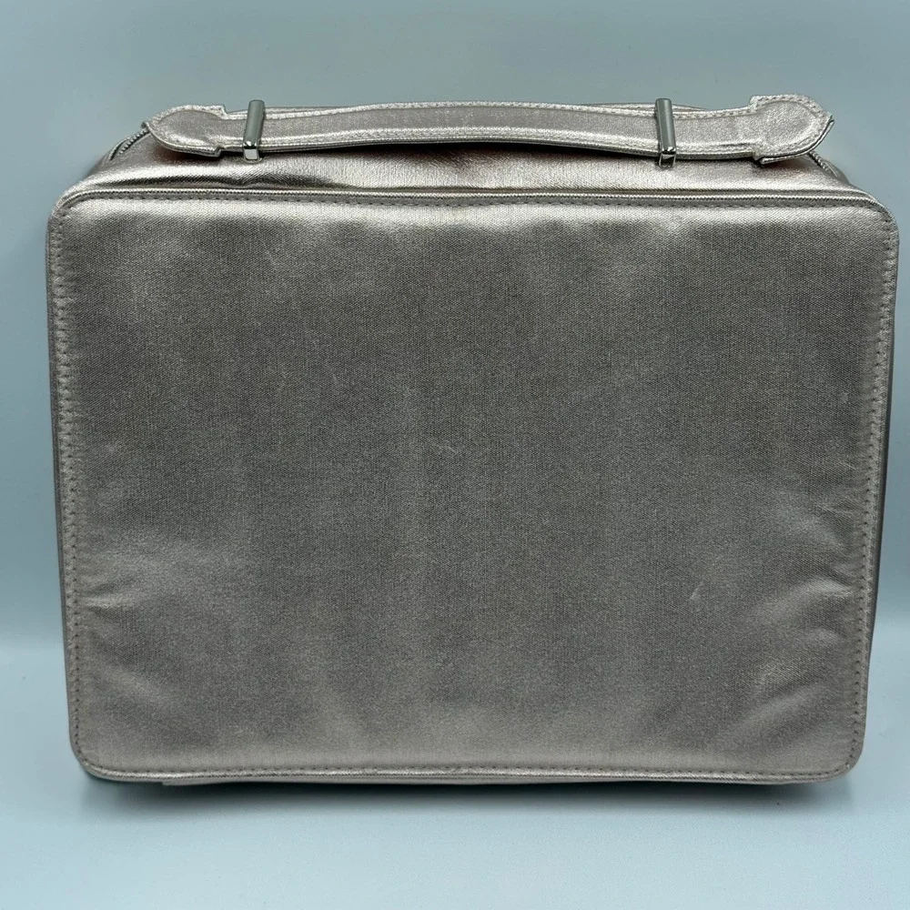 Lancome Metallic Champagne Rose Gold  Embossed Cosmetic Makeup Bag‎ Vanity Case